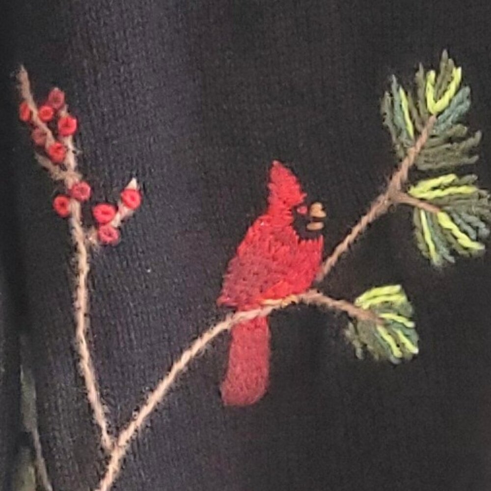 Coldwater Creek Embroidered Cardinal/Bird Cotton Cottagecore Cardigan Size M - Picture 3 of 10